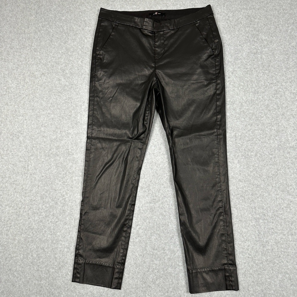 7 For All Mankind‎ Pants Womens 27 Slim Chino Ankle Crop Black Coated Stretch